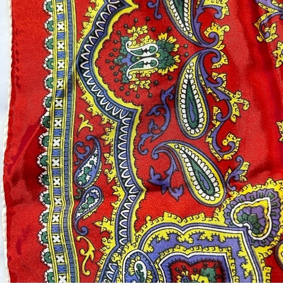 Vintage Red Paisley Rolled Edge Square Scarf - Picture 6 of 10